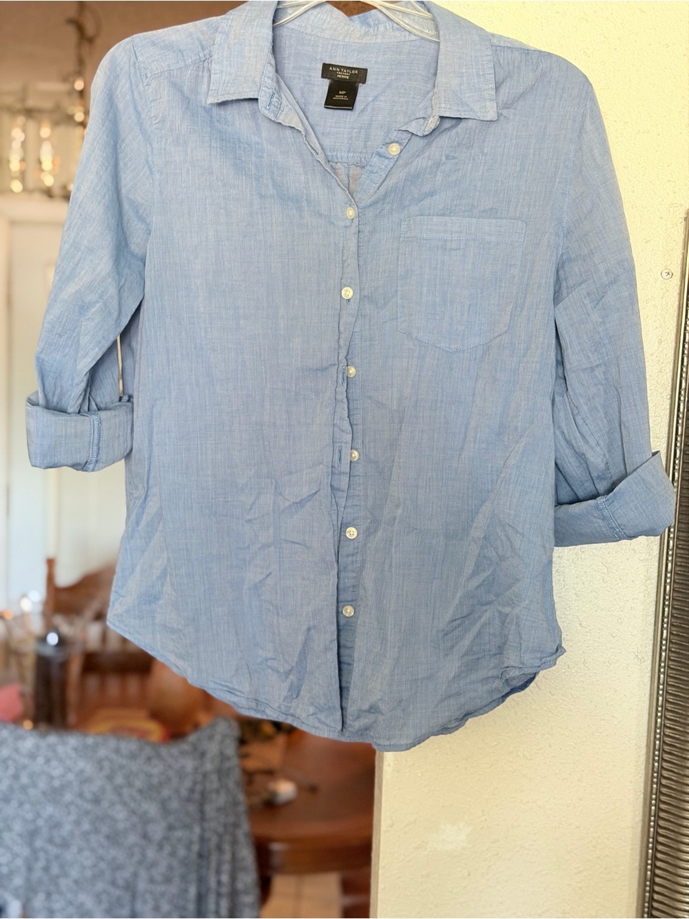 Ann Taylor Light Blue Petite Button-Up Shirt
